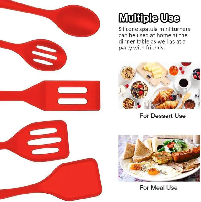 Alt view image 6 of 7 - 5Pcs Mini Spatula Silicone, Red Small Spatula for Fish, Fried Rice | Easy to Clean, Flexible, Reusable, Hangable, Nonstick
