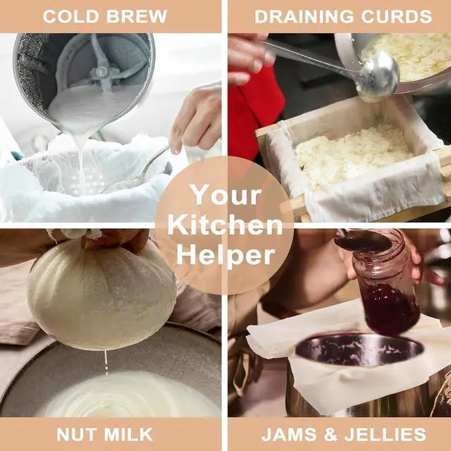 Alt view image 7 of 7 - Gjinxi Nut Milk Cloth Strainer 3 Pcs Cheesecloth Filter Bags Cream Color | Reusable Cotton Food Strainer, Colanders, Fit Almond, Soy, Oat Milk, Tea, Juices, Cold Brew Coffee