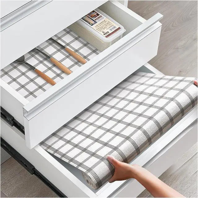 Main image of Drawer and Shelf Liner for Kitchen Cabinets, Stripes, 12IN X 10FT | Non-Adhesive, Decorative, Easy to Cut, Non-Slip, Waterproof, Surface Protection, Cupboard, Bathroom, Closets