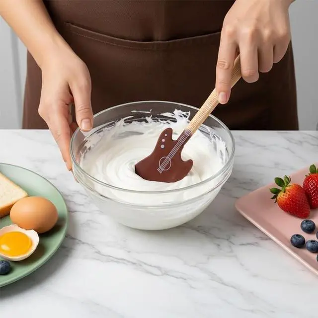 Alt view image 4 of 7 - Creative Guitar-shaped Silicone Spatula Set: Music-themed Tools, Two-tone Guitar Silicone Spatulas, Cooking Tools, A Great Helper in Kitchen Cooking.