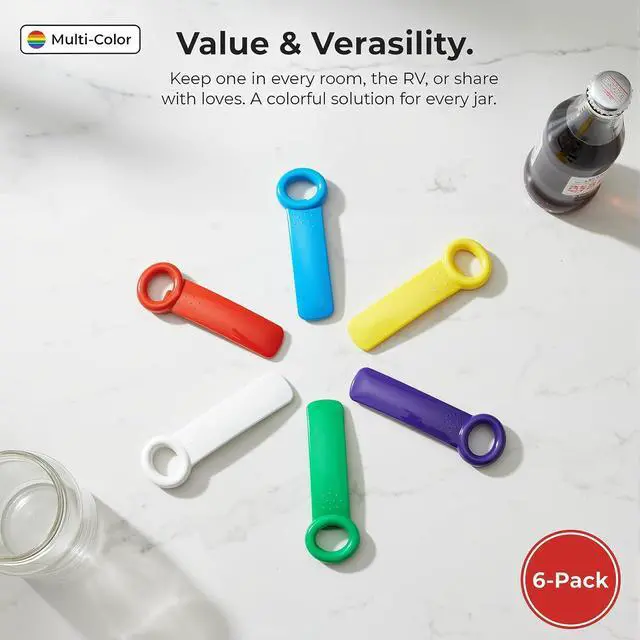 Alt view image 7 of 7 - 6 Pack Jar Openers for Seniors, Jar Lid Opener, Jar Key and Bottle Openers | Pop stubborn vacuum seals with less gripping; six colorful jar keys also lift crown caps for kitchens, picnics, and parties