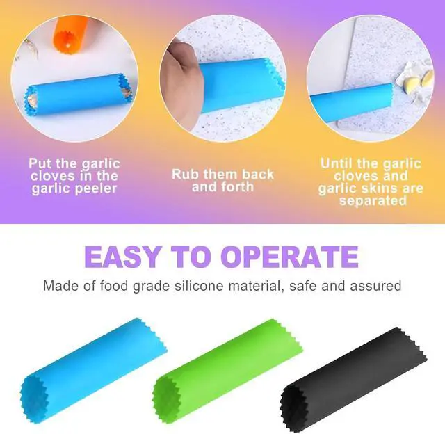 Alt view image 3 of 6 - 3pcs Silicone Garlic Peeler Tube Roller - Garlic Peeler, Roller, Rocker, Skin Remover Tool, Easy Clean Kitchen Gadget for Chefs Home Cooking