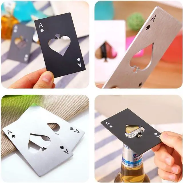 Alt view image 5 of 6 - Ace Of Spades Bottle Opener Credit Card Size Pocker Cap Opener Portable Stainless Steel Can Opener (8 Pack Black & Silver)