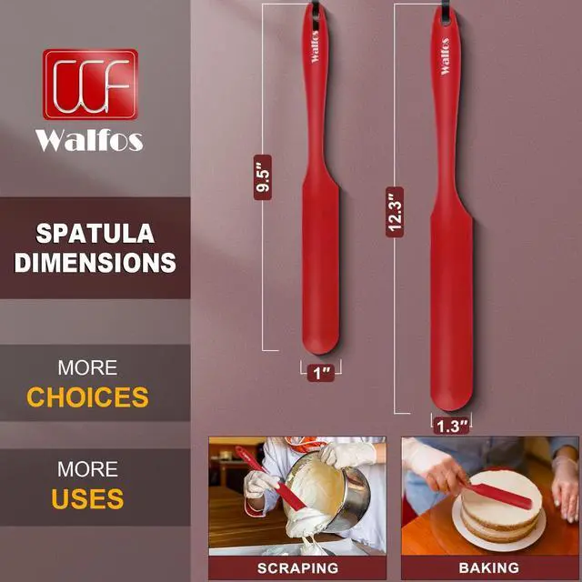 Alt view image 3 of 7 - Walfos Silicone Jar Spatula - High Heat Resistant Kitchen Spatulas(450°F,Cake Cream Butter Spatulas, for Cooking Mixing -BPA Free and Dishwasher Safe Mixing Batter Scraper Spatula, Red(2pcs)