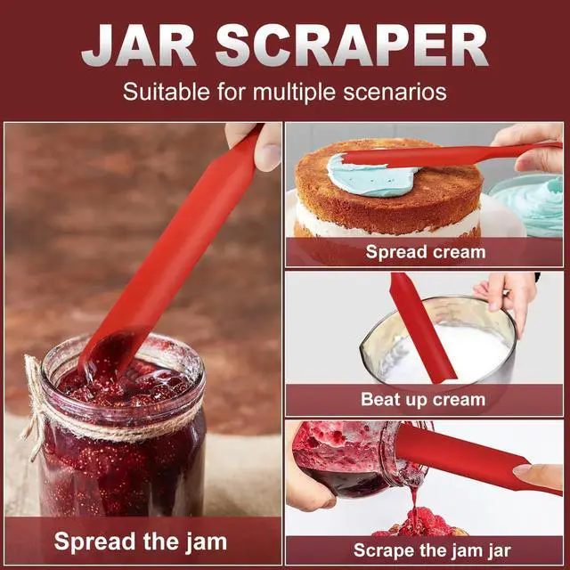 Alt view image 2 of 7 - Walfos Silicone Jar Spatula - High Heat Resistant Kitchen Spatulas(450°F,Cake Cream Butter Spatulas, for Cooking Mixing -BPA Free and Dishwasher Safe Mixing Batter Scraper Spatula, Red(2pcs)