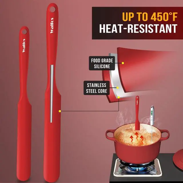 Alt view image 6 of 7 - Walfos Silicone Jar Spatula - High Heat Resistant Kitchen Spatulas(450°F,Cake Cream Butter Spatulas, for Cooking Mixing -BPA Free and Dishwasher Safe Mixing Batter Scraper Spatula, Red(2pcs)