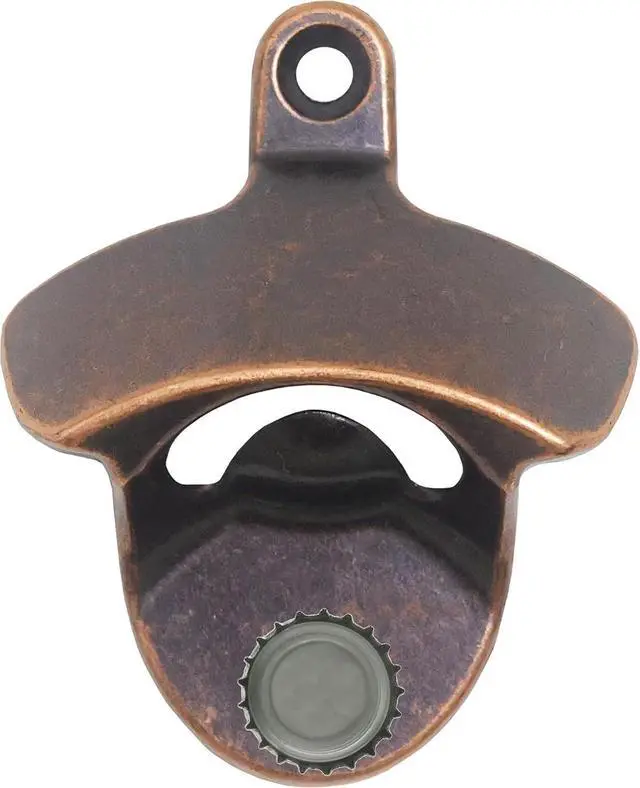 Main image of Magnetic Cola Bottle Cap Opener Wall Mounted Rustic | Old Style, Stainless Metal, Strong Magnets Embedded to Grab Cap, Gift for Dad Husband Friend