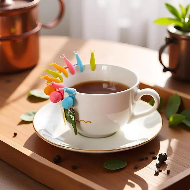 Alt view image 4 of 6 - 5 Pcs Colorful Snail Shape Silicone Tea Bag Holder Cup Snail Shaped Candy Silicone Tea Infuser Strainer Clip Gift Set Nice Design