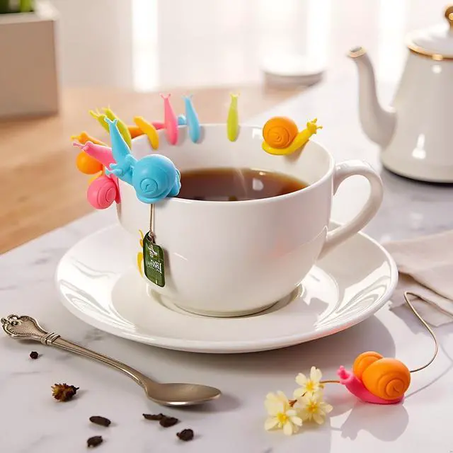 Alt view image 5 of 6 - 5 Pcs Colorful Snail Shape Silicone Tea Bag Holder Cup Snail Shaped Candy Silicone Tea Infuser Strainer Clip Gift Set Nice Design