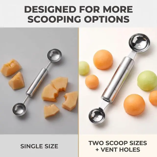 Alt view image 6 of 7 - 2 in 1 Stainless Steel Melon Ballers Melon Scoop,Double-Sided Fruit Melon Baller Spoon, Suitable Watermelon Cantaloupe Ice Cream Comfortable Non-Slip Grip