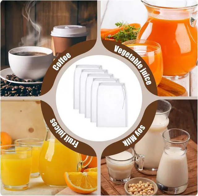 Alt view image 6 of 7 - 5 Pcs Mesh Strainer Bag, 6 x 7.8 Inch Reusable Nut Milk Bag Nylon Fine Mesh Straining Brew Bag Cheese Cloth Bags Food Juicer Bags for Straining Fruit Juice Coffee Home Brewing Wine Yogurt Tea