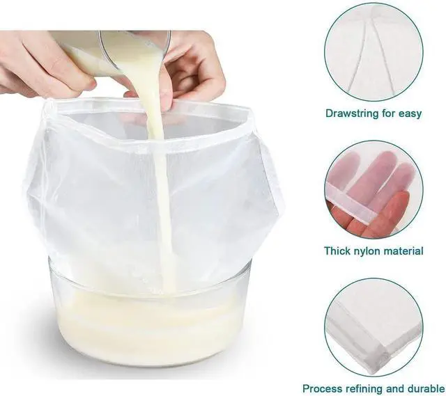 Alt view image 3 of 6 - Nut Milk Bag for Straining - Reusable Fine BPA-Free Strainer Bag, Cheesecloth Unbleached Bag, Yogurt Strainer, Juice Filter& Cold Brew Coffee Filter,Washable Reusable Almond Strainer (9"X12", 2Pcs)