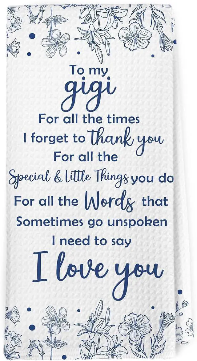 Main image of Dibor Gigi Gifts Kitchen Towels Dishcloth, Gigi Gifts for Mother's Day Decor Dish Towels, Best Grandma Gift from Grandkids, Blue Floral Decorative Hand Tea Towel for Bathroom Kitchen, 16x24 Inch