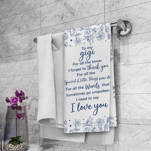 Alt view image 3 of 6 - Dibor Gigi Gifts Kitchen Towels Dishcloth, Gigi Gifts for Mother's Day Decor Dish Towels, Best Grandma Gift from Grandkids, Blue Floral Decorative Hand Tea Towel for Bathroom Kitchen, 16x24 Inch