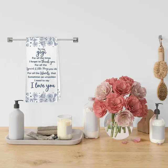 Alt view image 4 of 6 - Dibor Gigi Gifts Kitchen Towels Dishcloth, Gigi Gifts for Mother's Day Decor Dish Towels, Best Grandma Gift from Grandkids, Blue Floral Decorative Hand Tea Towel for Bathroom Kitchen, 16x24 Inch