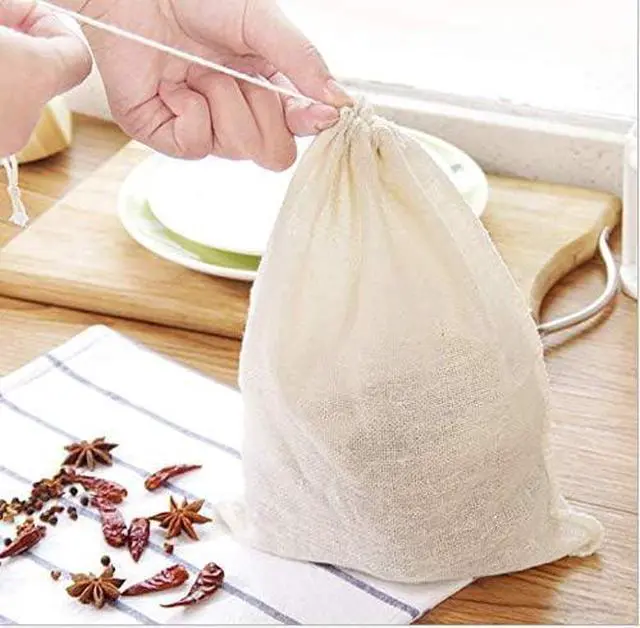 Alt view image 2 of 5 - HLLMX 20 PCSReusable Tea Bag Spice Bags Muslin Bags Unbleached for Herbs Tea Coffee Cooking Brewing Straining Cheesecloth Bone Broth Brew Bags Soup Gravy Broth Stew Bags