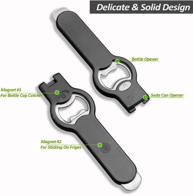 Alt view image 2 of 7 - 2-in-1 Magnetic Soda Can & Beer Bottle Opener-Dual Magnets for Fridge & Cap Catcher, Heavy Duty Stainless Steel, Perfect for Big Hands,Long nails, RV, Bartender, Gift for Father, Black, Openpro 1 Pack