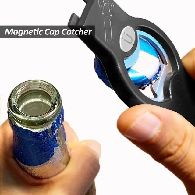 Alt view image 6 of 7 - 2-in-1 Magnetic Soda Can & Beer Bottle Opener-Dual Magnets for Fridge & Cap Catcher, Heavy Duty Stainless Steel, Perfect for Big Hands,Long nails, RV, Bartender, Gift for Father, Black, Openpro 1 Pack