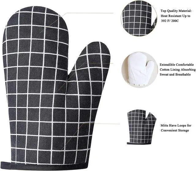 Alt view image 2 of 7 - Oven Mitts and Potholders BBQ Gloves-Oven Mitts and Pot Holders with Recycled Infill Silicone Non-Slip Cooking Gloves for Cooking Baking Grilling (4-Piece Set,Black)