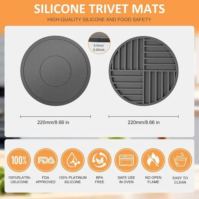 Alt view image 2 of 7 - Silicone Trivet Mats 3 Pack Heat Resistant Pot Holders, Multipurpose Non-Slip Hot Pads for Kitchen Potholders, Hot Dishers, Jar Opener, Spoon Holder (Gray)
