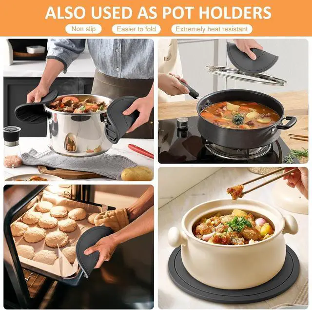 Alt view image 3 of 7 - Silicone Trivet Mats 3 Pack Heat Resistant Pot Holders, Multipurpose Non-Slip Hot Pads for Kitchen Potholders, Hot Dishers, Jar Opener, Spoon Holder (Gray)