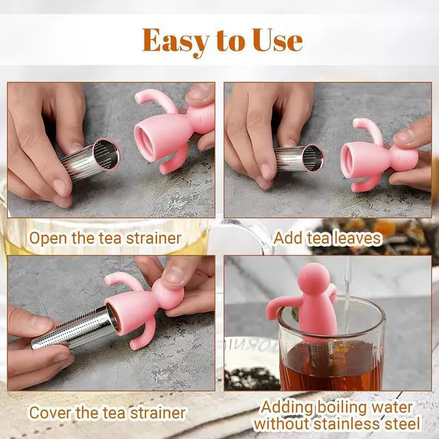 Alt view image 5 of 7 - Removable Tea Infuser, Stainless Steel, Pink | For Loose Tea, Extra Fine Mesh, Steeper Filter