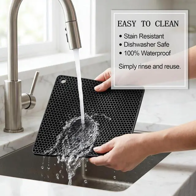 Alt view image 5 of 7 - 4 Pack Silicone Trivets for Hot Dishes | Heat-Resistant Non-Slip Hot Pads for Kitchen Countertops and Tables, Food-Grade Thick Silicone Mats (7.1x7.1in)