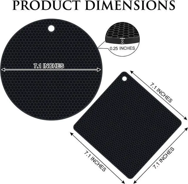 Alt view image 6 of 7 - 4 Pack Silicone Trivets for Hot Dishes | Heat-Resistant Non-Slip Hot Pads for Kitchen Countertops and Tables, Food-Grade Thick Silicone Mats (7.1x7.1in)