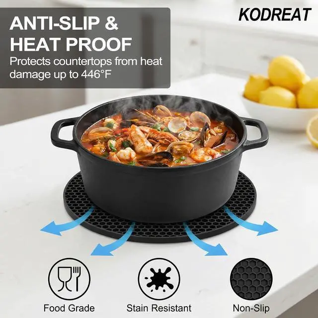 Alt view image 2 of 7 - 4 Pack Silicone Trivets for Hot Dishes | Heat-Resistant Non-Slip Hot Pads for Kitchen Countertops and Tables, Food-Grade Thick Silicone Mats (7.1x7.1in)
