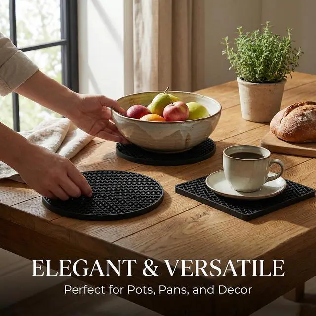 Alt view image 7 of 7 - 4 Pack Silicone Trivets for Hot Dishes | Heat-Resistant Non-Slip Hot Pads for Kitchen Countertops and Tables, Food-Grade Thick Silicone Mats (7.1x7.1in)