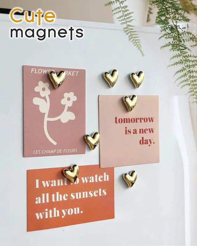 Alt view image 2 of 6 - 18 Pcs Cute Heart Decorative MagnetsGold Fridge MagnetsHome Kitchen Magnets Set Decorative for Office Whiteboards (18 Pcs - Gold)