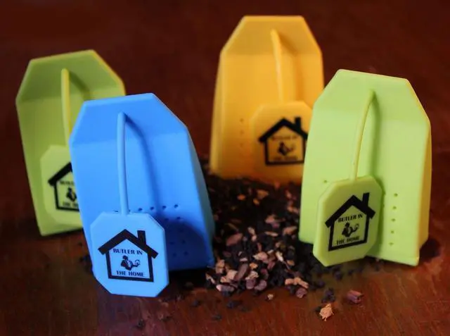 Alt view image 6 of 7 - Tea Infuser 4 Pack Butler in the Home® Silicone Tea Bag Water Infusers Strainer Loose Herbal Tea Leaf Filter in Blue Green and Yellow