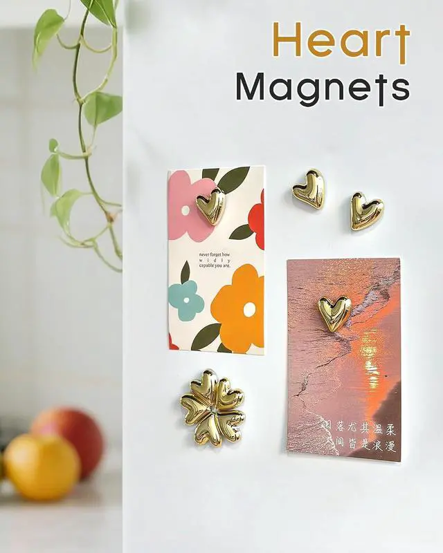 Alt view image 4 of 6 - 18 Pcs Cute Heart Decorative MagnetsGold Fridge MagnetsHome Kitchen Magnets Set Decorative for Office Whiteboards (18 Pcs - Gold)