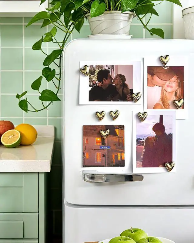 Alt view image 5 of 6 - 18 Pcs Cute Heart Decorative MagnetsGold Fridge MagnetsHome Kitchen Magnets Set Decorative for Office Whiteboards (18 Pcs - Gold)
