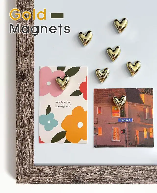 Alt view image 6 of 6 - 18 Pcs Cute Heart Decorative MagnetsGold Fridge MagnetsHome Kitchen Magnets Set Decorative for Office Whiteboards (18 Pcs - Gold)