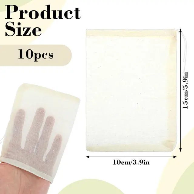 Alt view image 2 of 7 - 10 Spice Bags for Cooking, Cheese Cloth Bags with Drawstring for Straining Loose Tea (4 x 6 Inch)