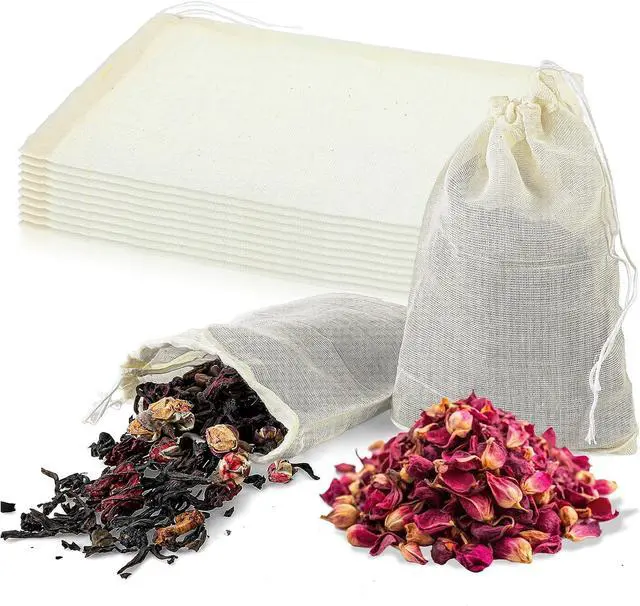 Main image of 10 Spice Bags for Cooking, Cheese Cloth Bags with Drawstring for Straining Loose Tea (4 x 6 Inch)