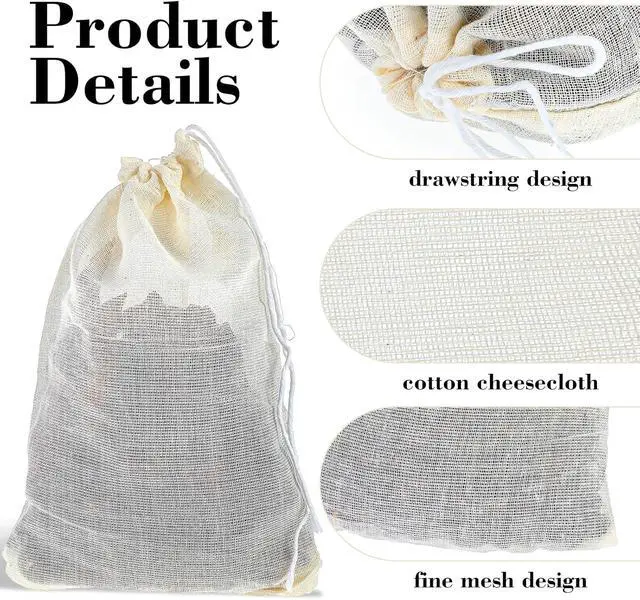 Alt view image 3 of 7 - 10 Spice Bags for Cooking, Cheese Cloth Bags with Drawstring for Straining Loose Tea (4 x 6 Inch)