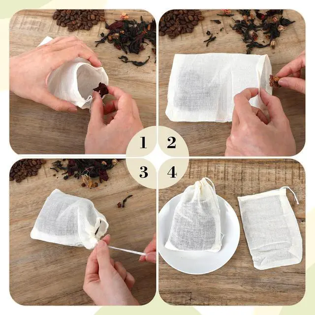 Alt view image 4 of 7 - 10 Spice Bags for Cooking, Cheese Cloth Bags with Drawstring for Straining Loose Tea (4 x 6 Inch)