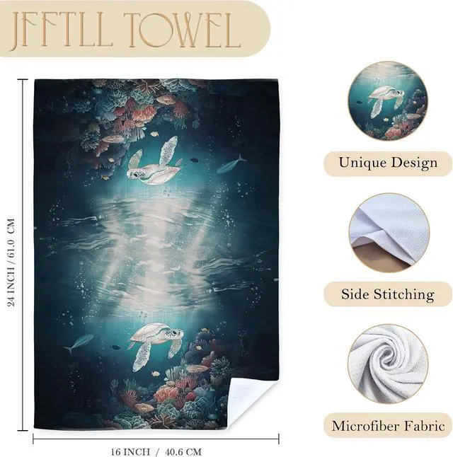 Alt view image 7 of 7 - Sea Turtle Beach Kitchen Towels, Turtle Lover Gifts Decorative Dish Tea Towels for Kitchen, Coastal Nautical Beach Hand Towel for Bathroom Decor, 16x24 Inch
