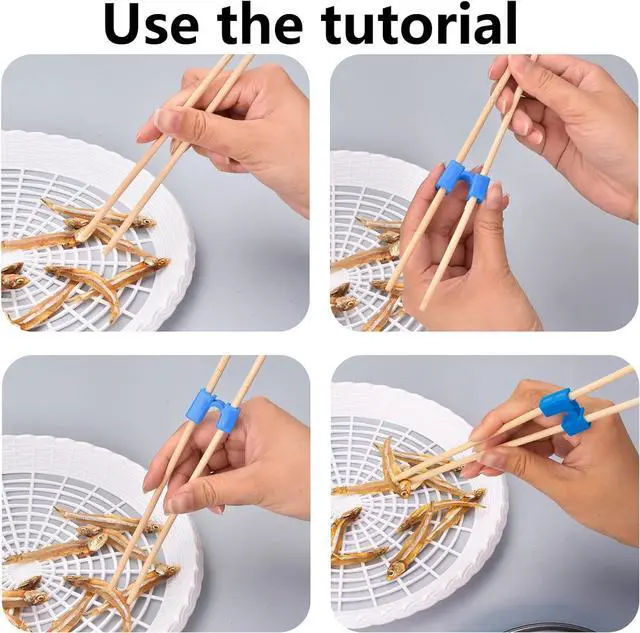 Alt view image 3 of 6 - AccEncyc Reusable Chopstick Helpers 8 Pairs - Training Hinges Connector Multicolor for Adults, Beginners, Trainers or Learners