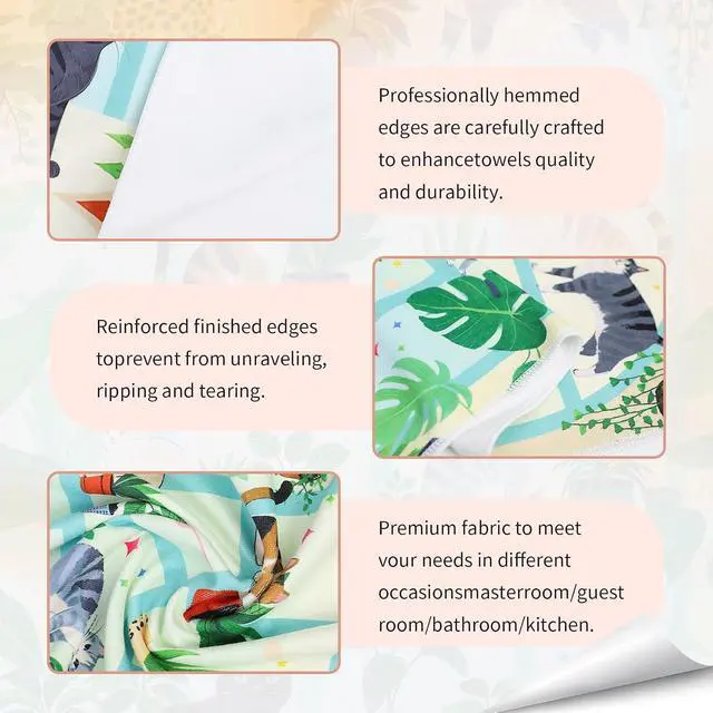 Alt view image 3 of 7 - 2 Pack Plant Cat Kitchen Towels, Cute Microfiber Hand Towels | Hanging Loop, For Women Girls, 16×24 Inch, Reusable Dish Tea Towel, Home Kitchen Bathroom Decor Dishcloths