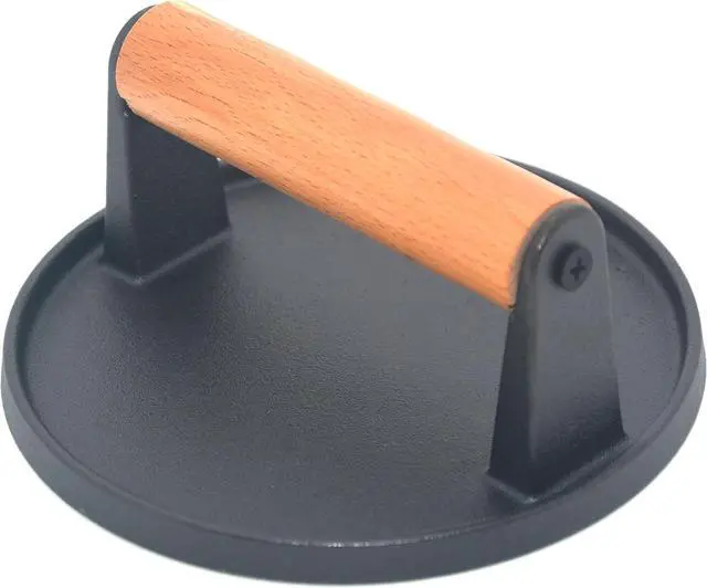 Alt view image 5 of 5 - Kitchen Tools Heavy Duty Cast Iron Smash Burger Press Round Barbecue Meat Flat Press with Anti Scalding Wooden Handle with Handle for Griddle, Sandwich, Nonstick Pan