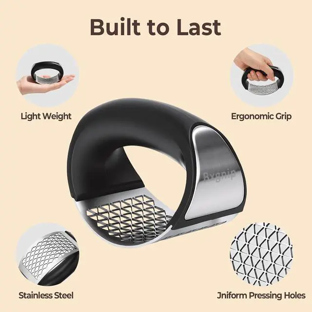 Alt view image 2 of 7 - Garlic Press Rocker, Stainless Steel with Triangular Holes | Effortless Squeeze for Weak Hands,Easy to Clean,Medium Size for Daily Home Cooking