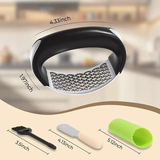 Alt view image 4 of 7 - Garlic Press Rocker, Stainless Steel with Triangular Holes | Effortless Squeeze for Weak Hands,Easy to Clean,Medium Size for Daily Home Cooking
