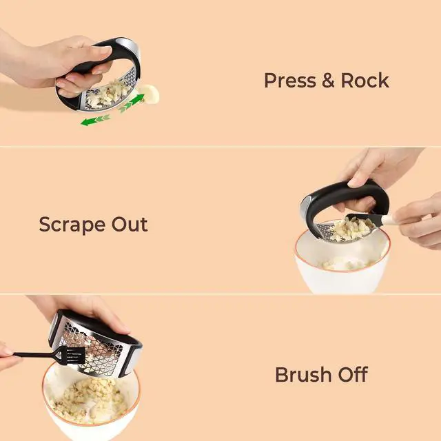 Alt view image 6 of 7 - Garlic Press Rocker, Stainless Steel with Triangular Holes | Effortless Squeeze for Weak Hands,Easy to Clean,Medium Size for Daily Home Cooking