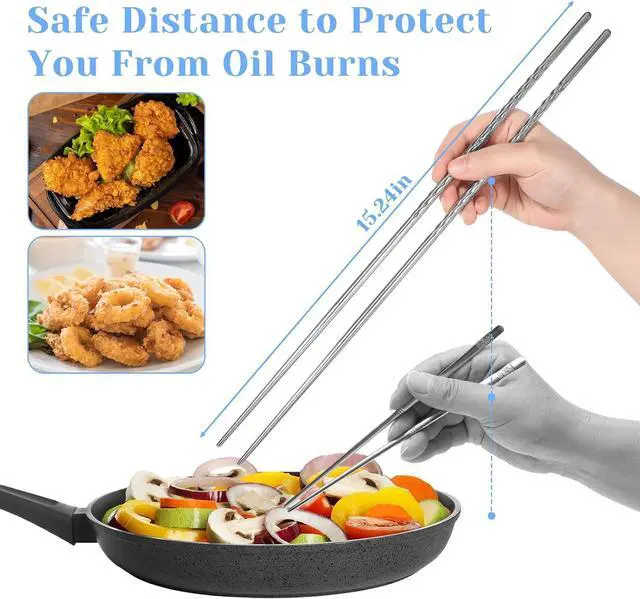 Alt view image 3 of 7 - 2 Pairs Stainless Steel Chopsticks with Non Slip Threaded, 15.3 Inch Extra Long Cooking Chopsticks Reusable for Hot Pot, Noodle, Cooking, Frying (Silver)