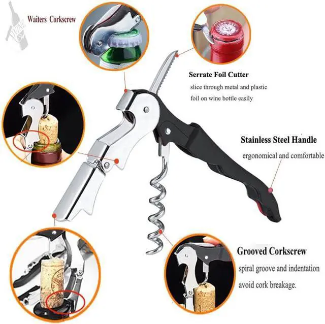 Alt view image 2 of 7 - Professional Waiter Corkscrew Wine Openers Set(2PCS), Heavy Duty Stainless Steel Hinges Wine Key for Restaurant Waiters, Sommelier, Bartenders