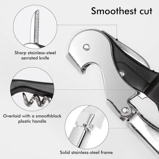 Alt view image 5 of 7 - Professional Waiter Corkscrew Wine Openers Set(2PCS), Heavy Duty Stainless Steel Hinges Wine Key for Restaurant Waiters, Sommelier, Bartenders