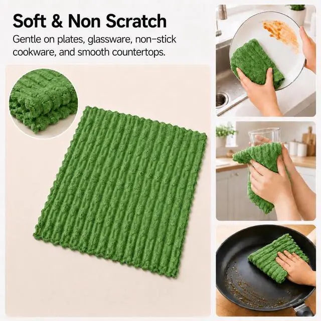 Alt view image 4 of 7 - kimteny Microfiber Dish Cloths for Washing Dishes 8 Pack, Dark Green | 12 x 12 Inch Absorbent Coral Velvet Dish Rags, Soft Non Scratch Kitchen Dish Cloths for Dishes, Sink and Counter